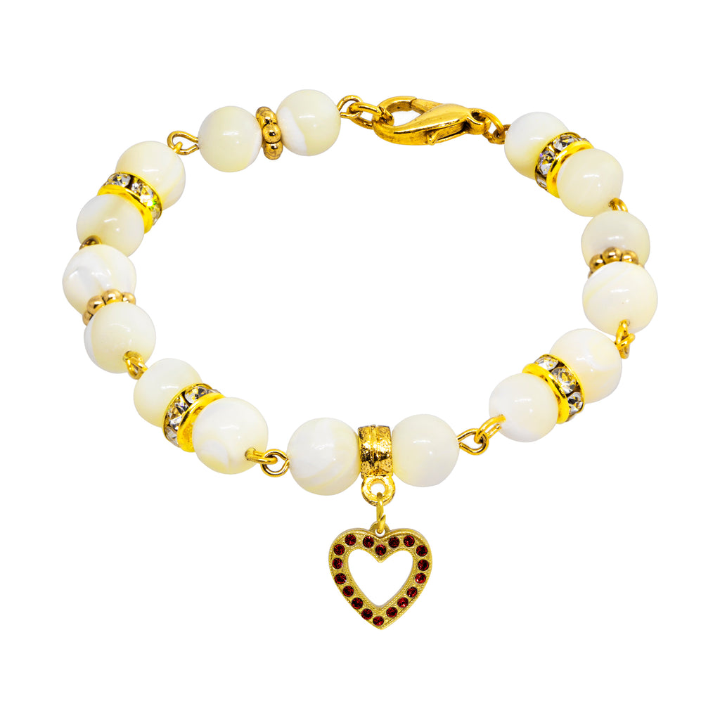 January Mother of Pearl Crystal Birthstone Heart Pendant Bracelet