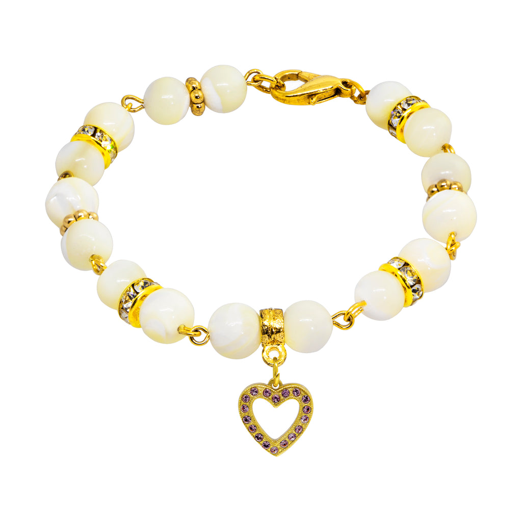 February Mother of Pearl Crystal Birthstone Heart Pendant Bracelet