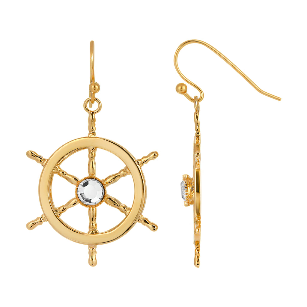 14K Gold Dipped Ship Wheel Earrings
