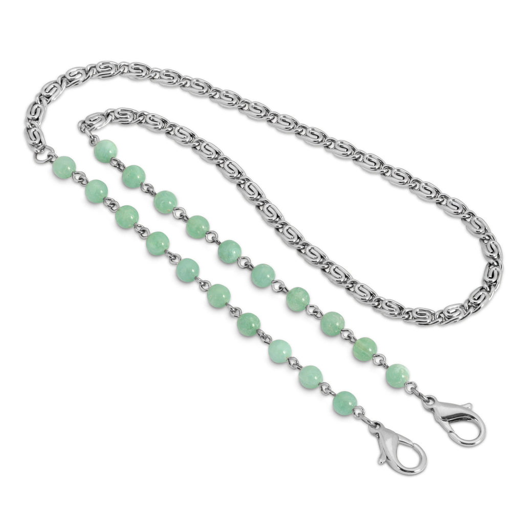 Silver Tone Beaded Face Mask Chain Holder 22 Inch