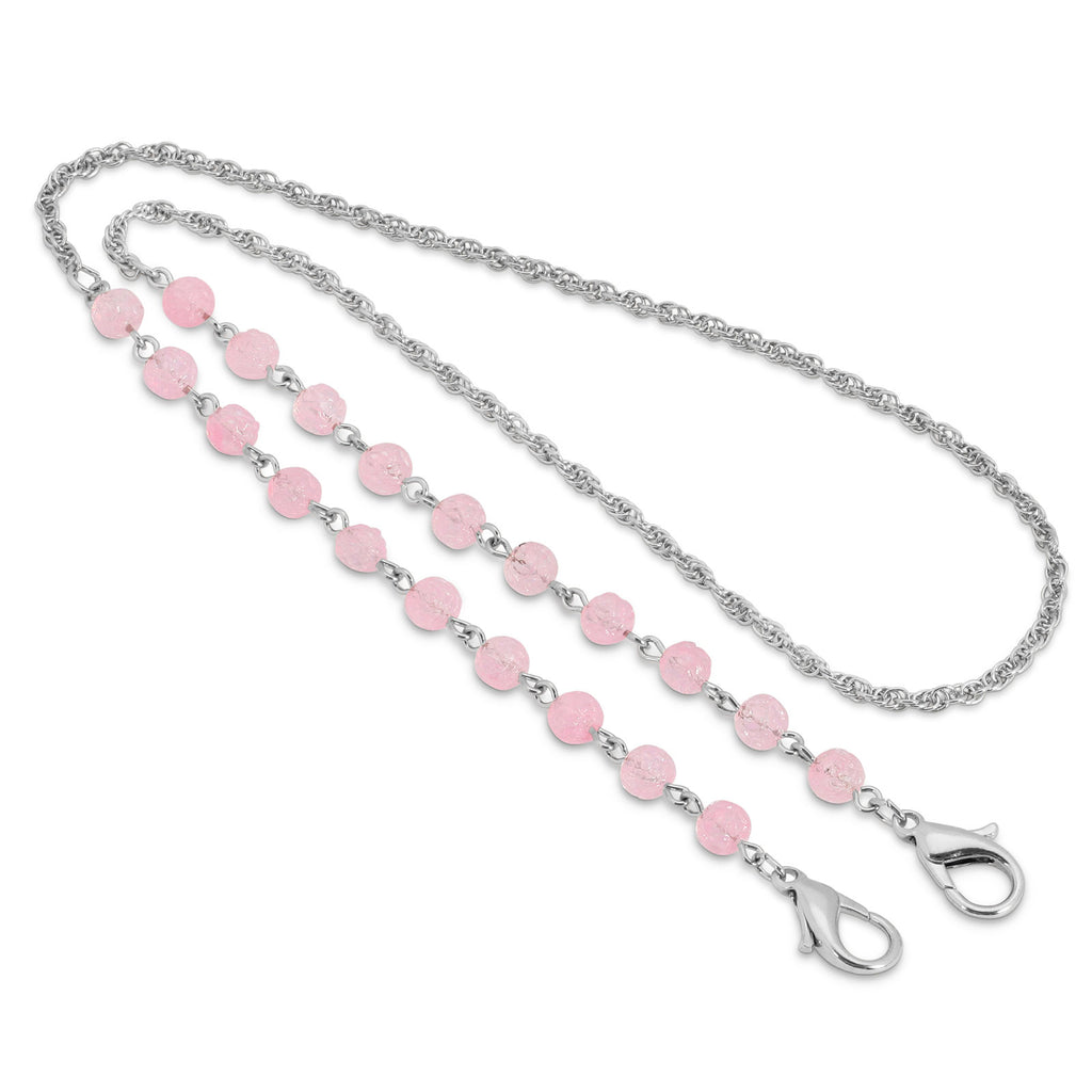 Silver Tone Pink Beaded Face Mask Chain Holder 22 Inch