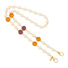 1928 Jewelry Faux Pearl & Round Topaz & Amethyst Austrian Crystal Face Mask Chain Holder 22 Inch