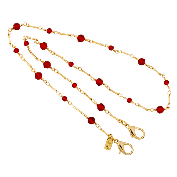 14k Gold Dipped Red Glass Bead Face Mask Chain Holder 22 Inches