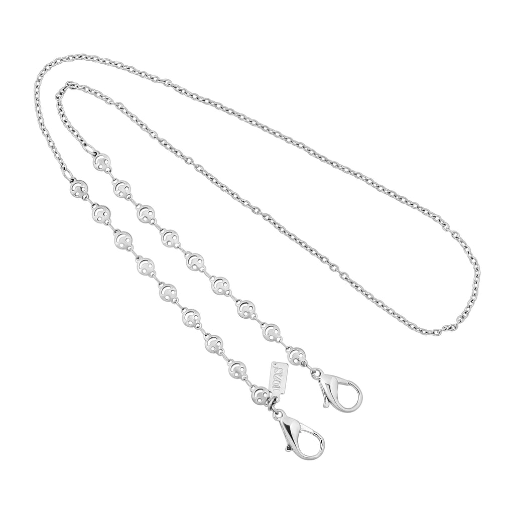 Silver Tone Smiley Face Mask Chain Holder 22 Inch