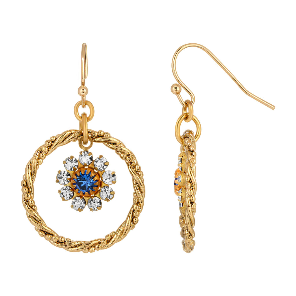 1928 jewelry flower crystal twisted hoop earrings