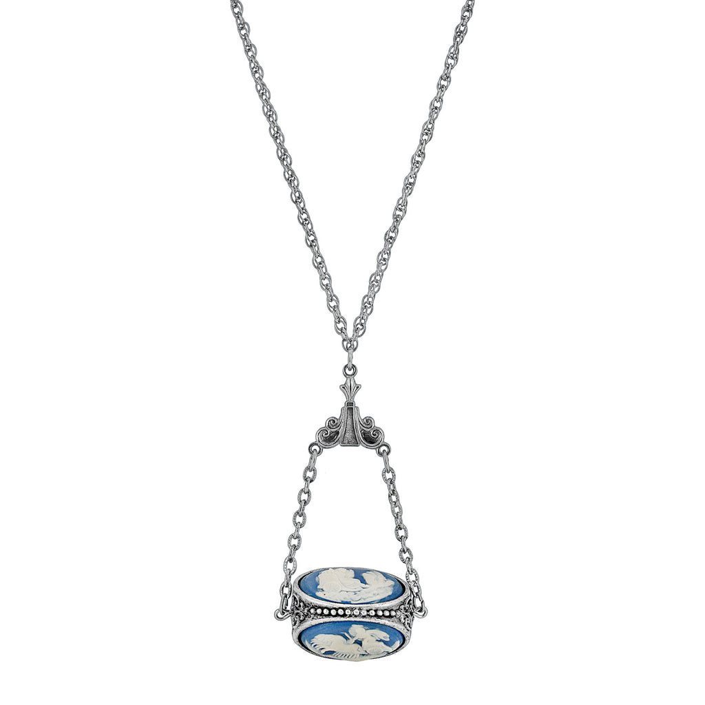 Chariot Blue Cameo Three Sided Spinner Necklace 30 Inch