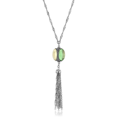 Multi Color Glass Stone Crystal Spinner Drop Tassel Necklace 28"