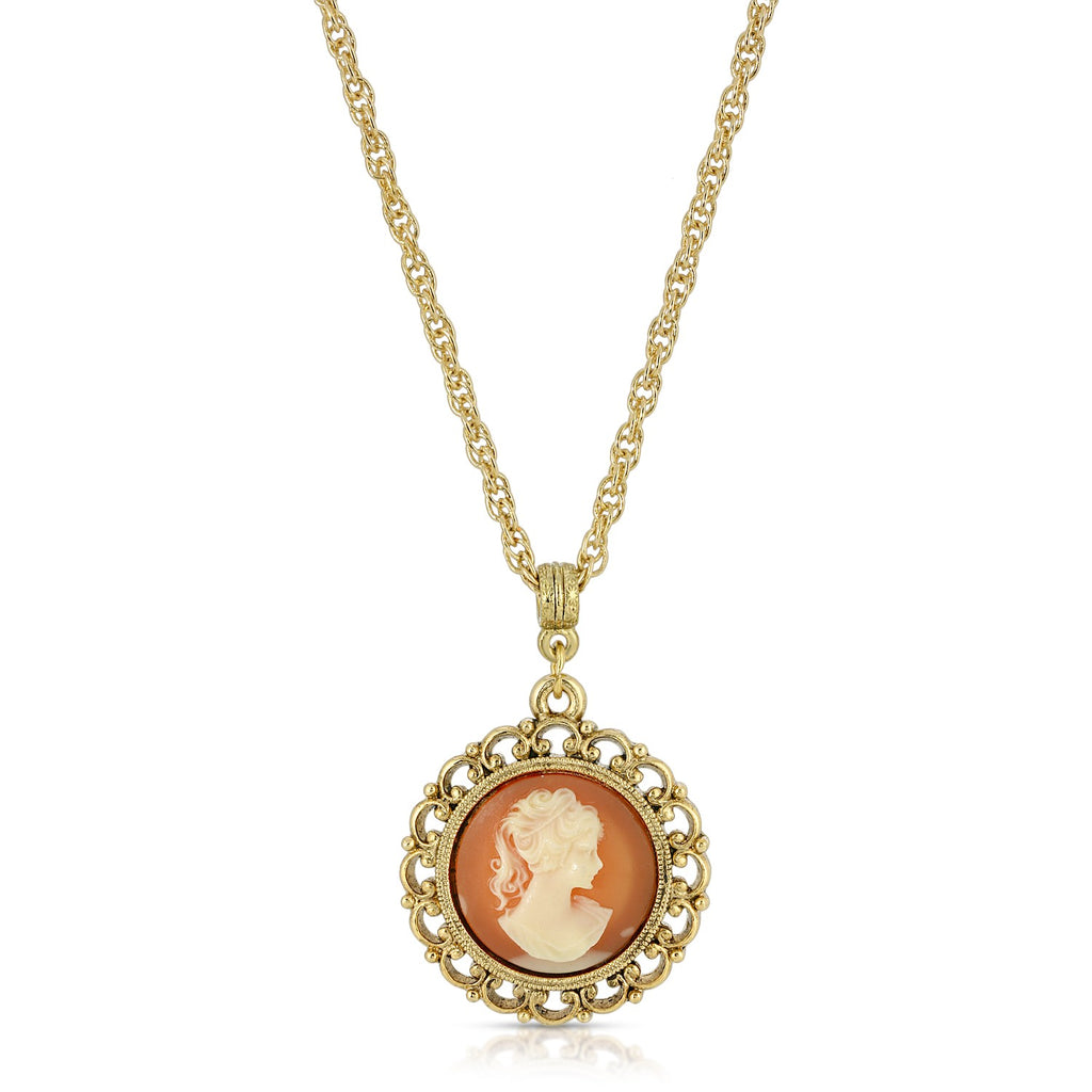 14K Gold Dipped Round Cameo Pendant Necklace 18 Inches