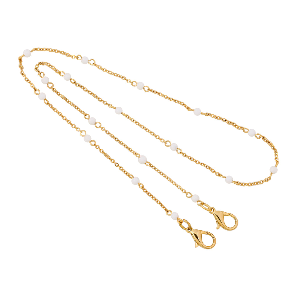 14K Gold Dipped White Bead Face Mask Chain Holder 22 Inch