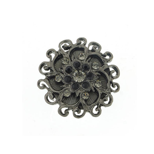 1928 Jewelry Round Multi Crystal Ornate Flower Stretch Ring