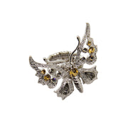 Silver Tone Light Topaz And Black Diamond Color Butterfly Stretch Ring