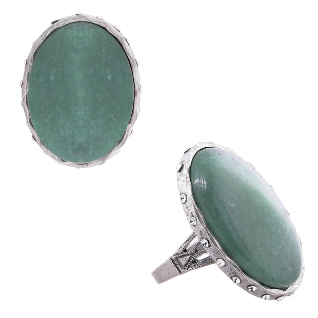 Gemstone Green Aventurine Oval Ring With Accent Swarovski Crystals