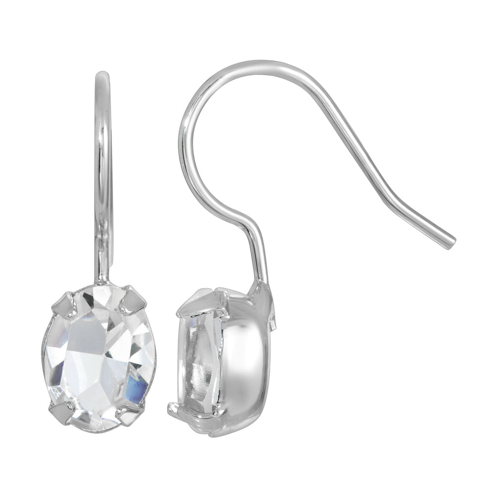 Silver Tone Austrian Crystal Oval Wire Earrings