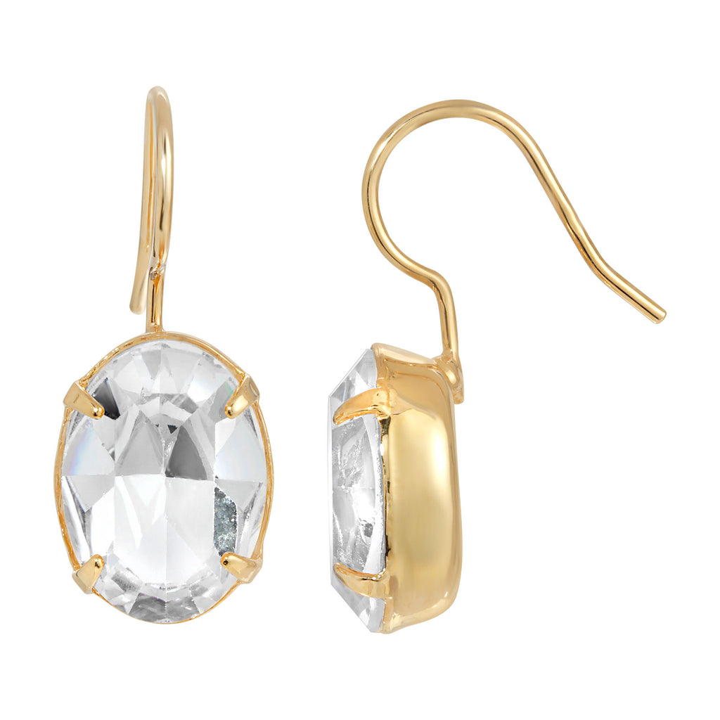 14K Gold Dipped Oval Crystal Wire Drop Earrings