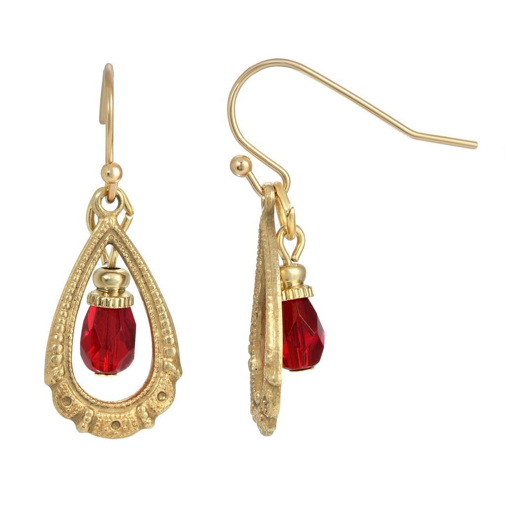 Antique Style Teardrop European Bead Wire Earrings In Red