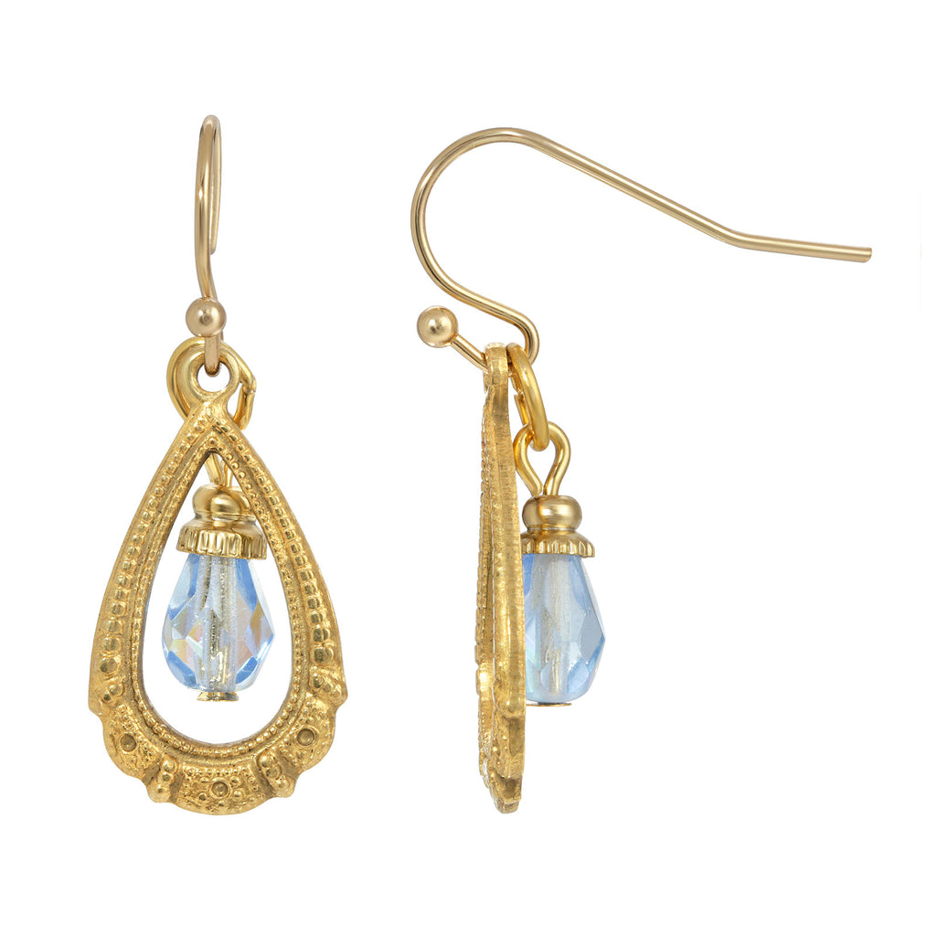 Antique Style Teardrop European Bead Wire Earrings In Light Blue