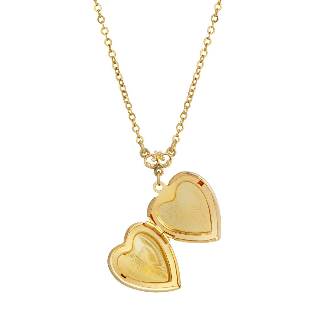 Open 14K Gold Dipped Enameled Heart & Floral Decal Locket Necklace