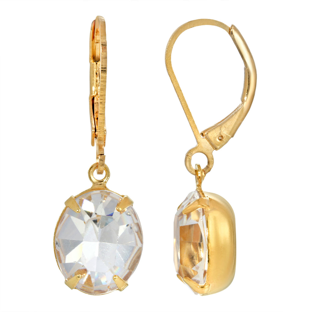 Crystal Clear 14K Gold Dipped Oval Austrian Crystal Element Earrings