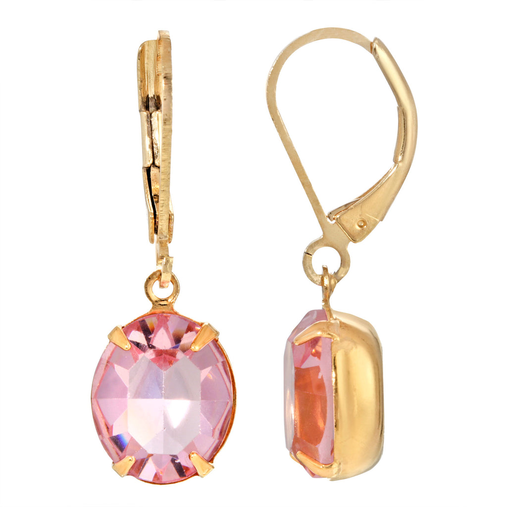 Pink 14K Gold Dipped Oval Austrian Crystal Element Earrings