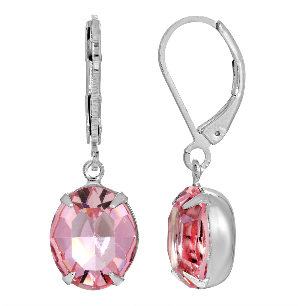 Pink Oval Austrian Crystal Element Earrings