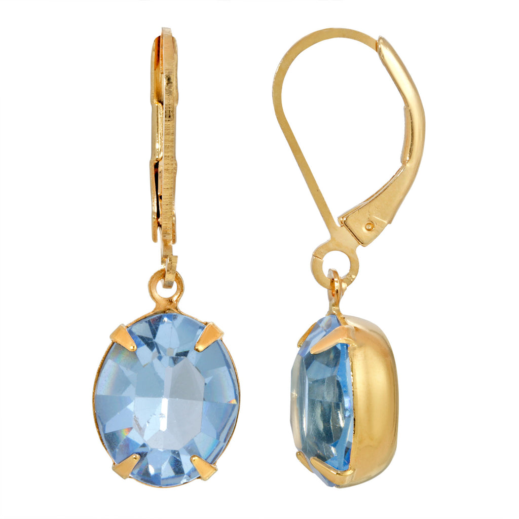 Light Blue 14K Gold Dipped Oval Austrian Crystal Element Earrings