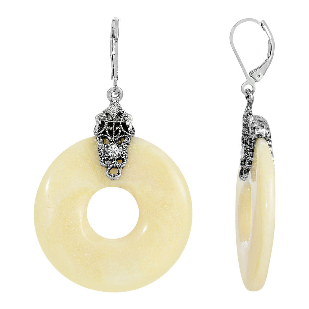 Ornate & Antiqued Round Drop Earrings White