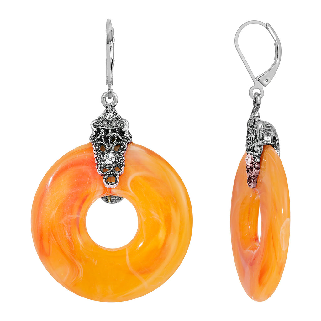 Ornate & Antiqued Round Drop Earrings Orange