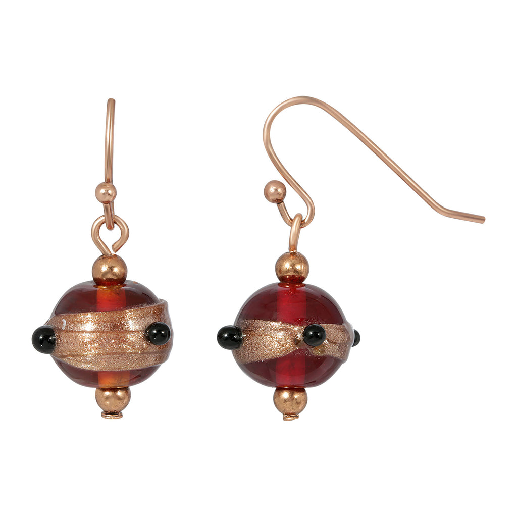 Brown Glass Bead Wire Drop Earrings