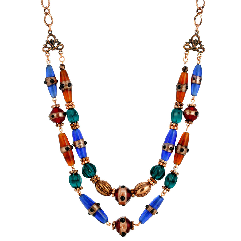 Bohemian Multi Color Double Stranded Necklace 20"