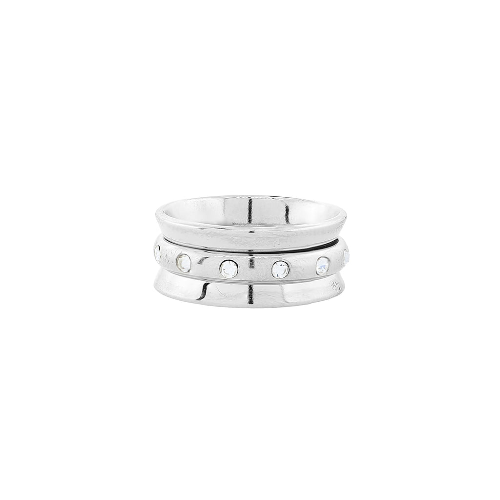 Silver Tone Crystal Spinner Ring