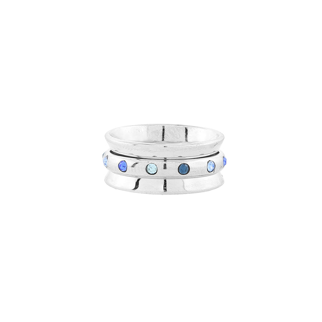 Silver Tone Tonal Blue Crystal Spinner Ring Women