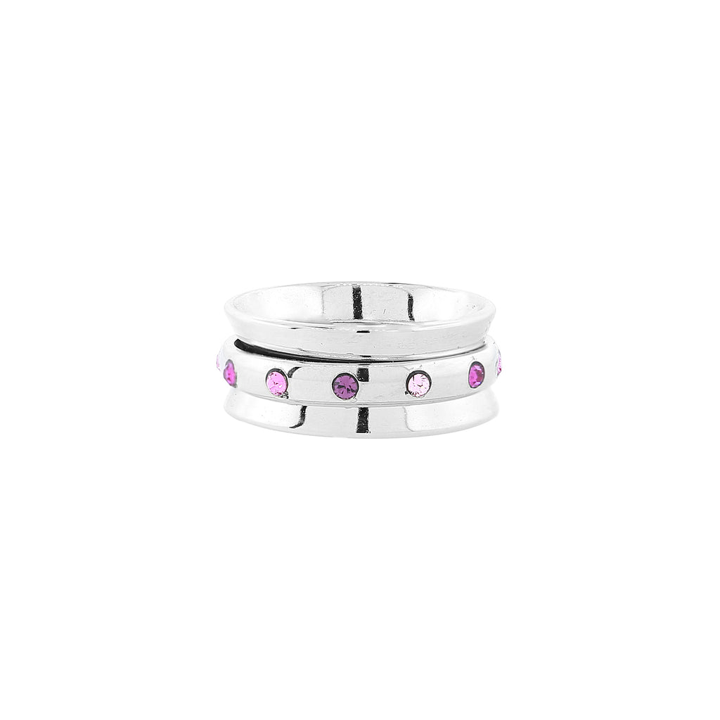 Silver Tone Pink Crystal Spinner Ring