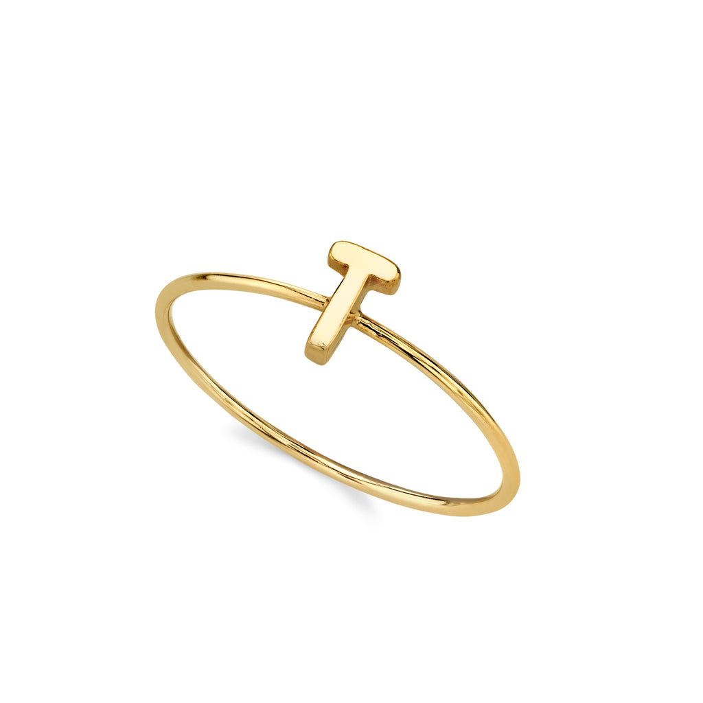 14K Gold Dipped Initial Monogram Letter Ring Size 7 (T)