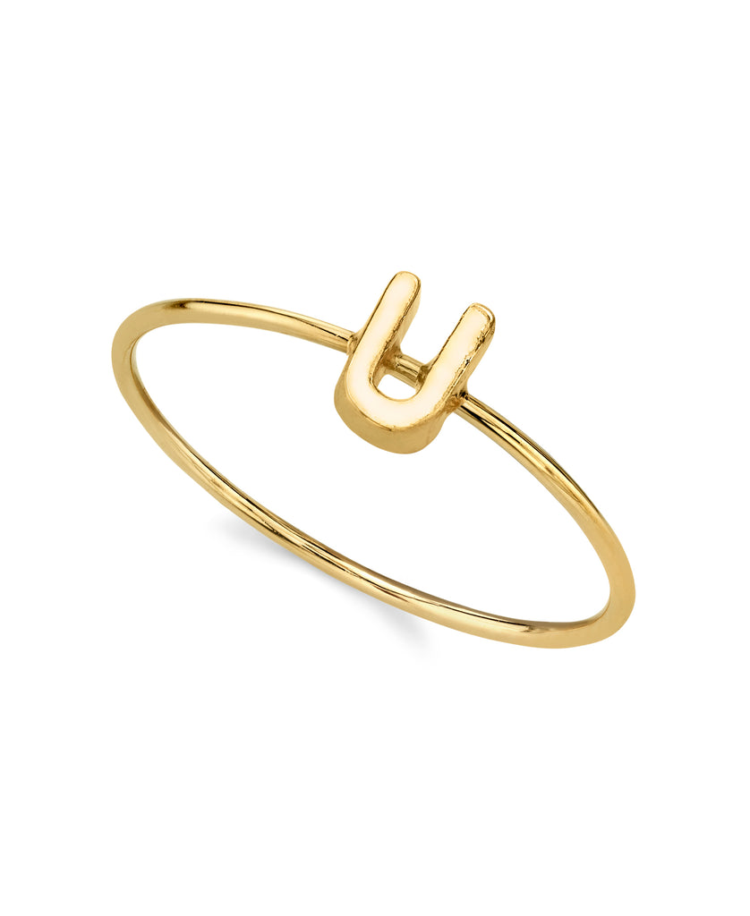 14K Gold Dipped Initial Monogram Letter Ring Size 7 (U)