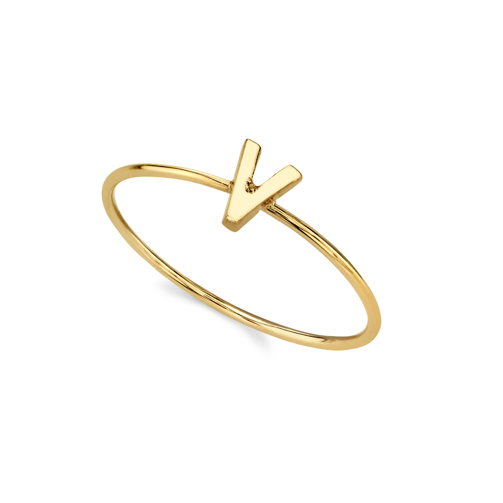 14K Gold Dipped Initial Monogram Letter Ring Size 7 (V)
