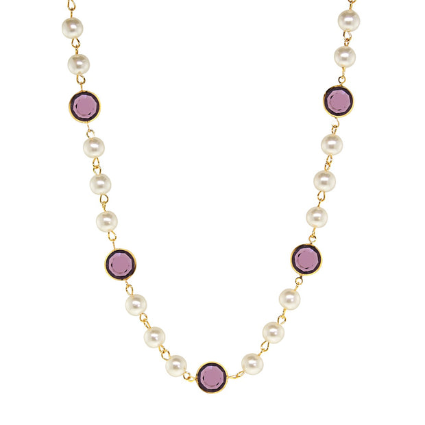 1928 Jewelry Amethyst Purple Swarovski Element Channel Crystal Faux Pearl Necklace 16" + 3" Extender