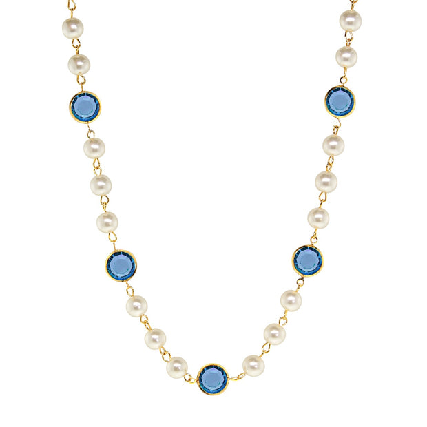 1928 Jewelry Montana Blue Swarovski Element Channel Crystal Faux Pearl Necklace 16" + 3" Extender