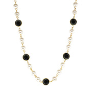 1928 Jewelry Jet Black Swarovski Element Channel Crystal Faux Pearl Necklace 16" + 3" Extender