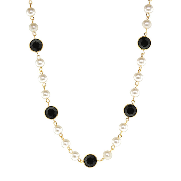 1928 Jewelry Jet Black Swarovski Element Channel Crystal Faux Pearl Necklace 16" + 3" Extender