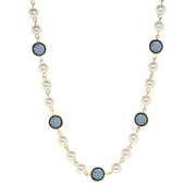 1928 Jewelry Sapphire Blue Swarovski Element Channel Crystal Faux Pearl Necklace 16" + 3" Extender