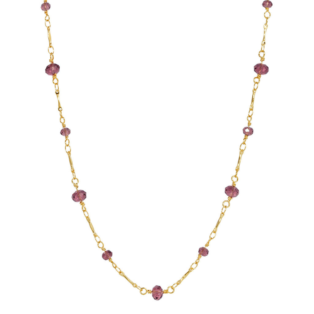 Purple Beaded Chain Necklace 16   19 Inch Adjustable