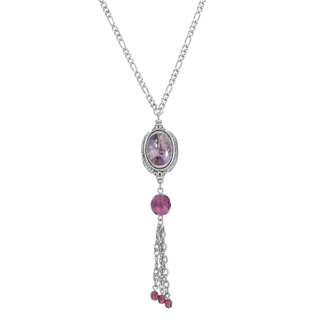 Amethyst Color Bead Drop Spinner Necklace 26 Inches