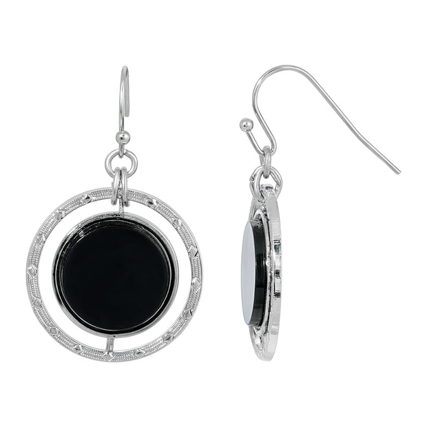 Concentric Black Stone Drop Earring