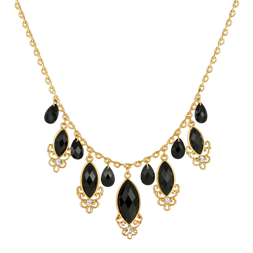 14K Gold Dipped Black Teardrop Crystal Necklace 16   19 Inch Adjustable 