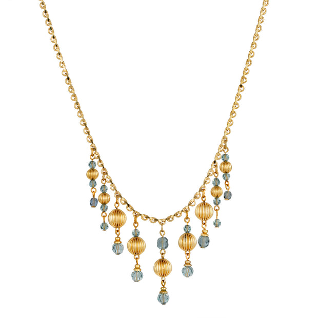 14K Gold Dipped Montana Blue Multi Bead Drop Necklace 16 - 19 Inches Adjustable