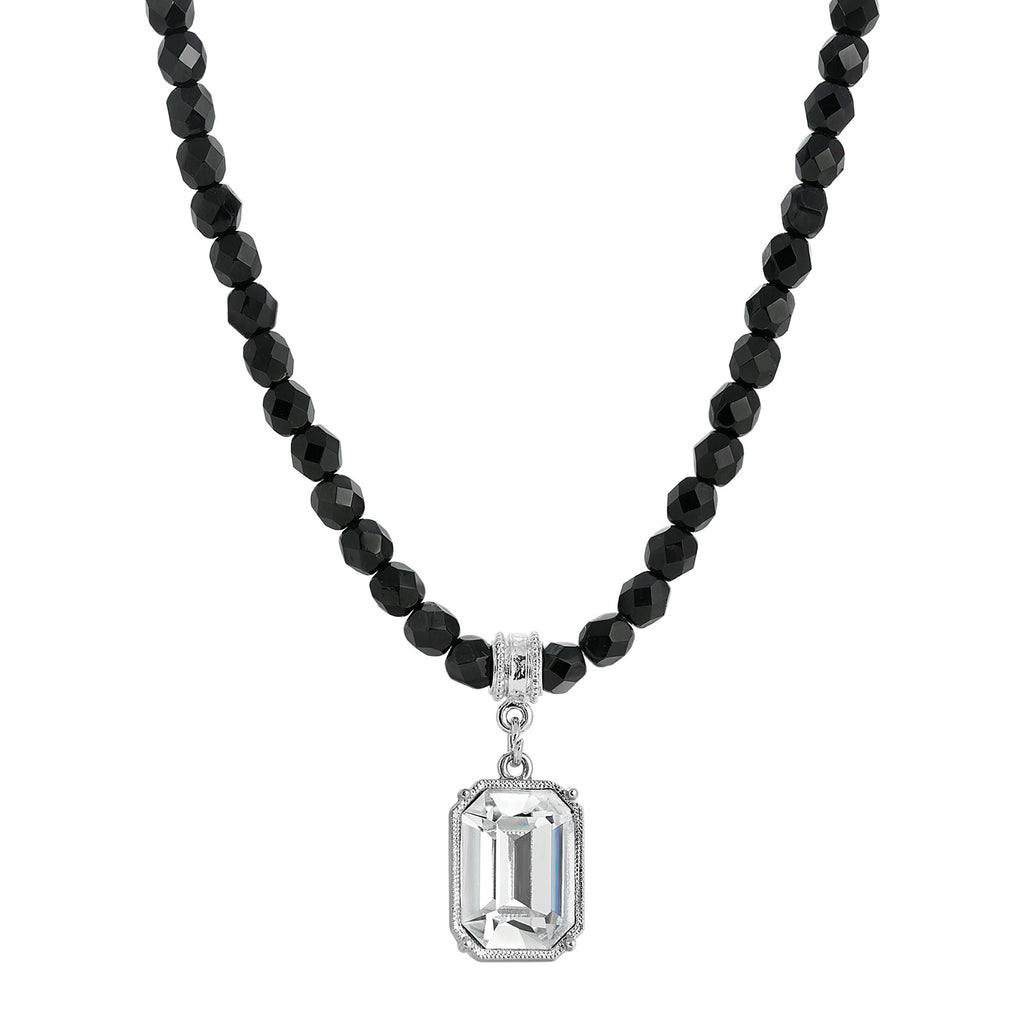 Genuine Octagon Austrian Crystal Element Black Glass Beaded Pendant Necklace 15   18 Inch Adjustable