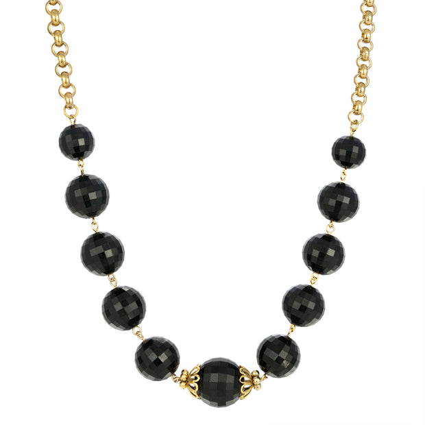 Round Square Cut Black Beaded Necklace 18"