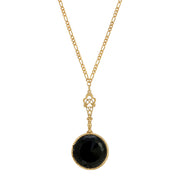 Deco Black Faceted Stone Pendant Necklace 28"