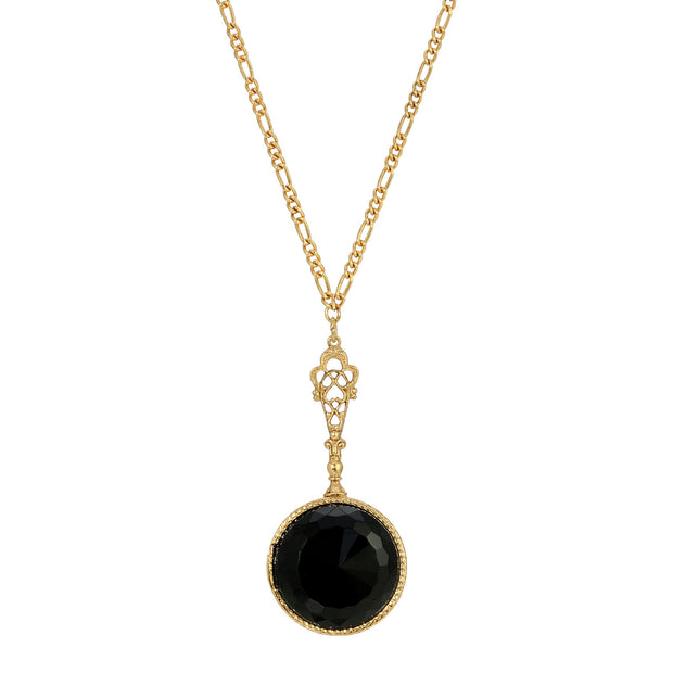 Deco Black Faceted Stone Pendant Necklace 28"
