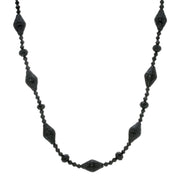 Black On Black Glass & Black Diamond Bead Necklace 14" + 3" Extension